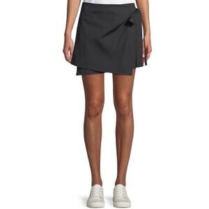Theory Black Cotton Wrap Tie Skirt in Black.